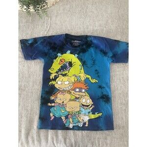 Nicklelodean Rugrats 2 Sided Graphic T Shirt Blue Oversize Print Size Small EUC